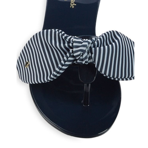 KATE SPADE Navy Blue Jelly Flip Flop Sandals Striped Fabric Bow Size 8 - Picture 8 of 15